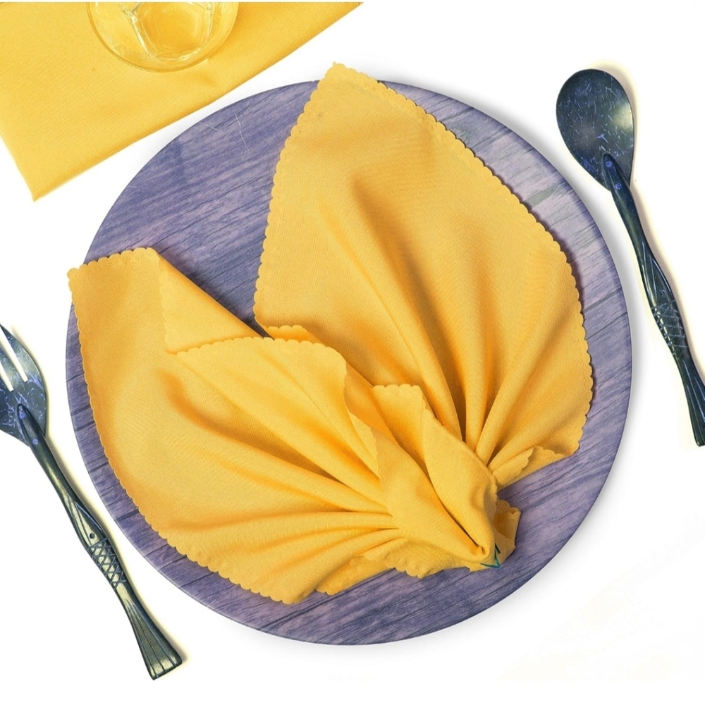 Pack of 50 Polyester Napkins 17 x 17" Square with Scalloped Edge, Plain Washable